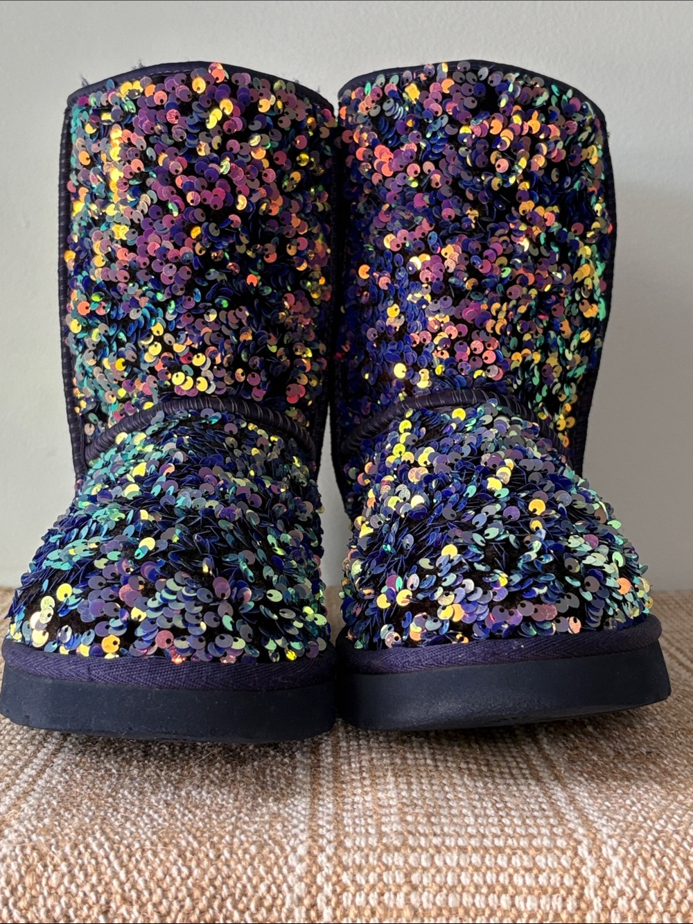 UGG Classic Short Stellar Jewel Violet Sequined Shearling Lined Booties. Size-9